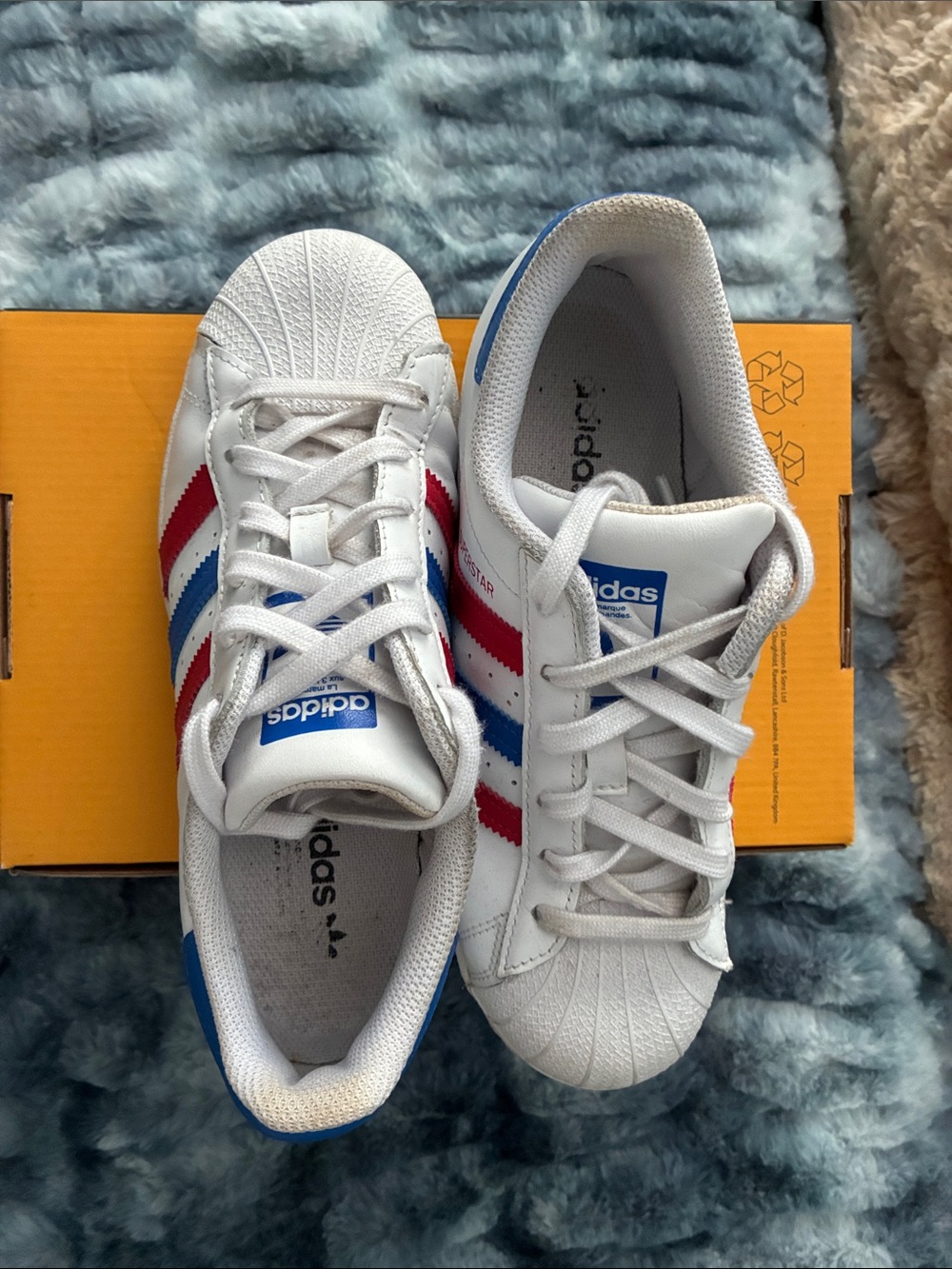 adidas Kids/Women White Sneakers with Red & Blue Stripes